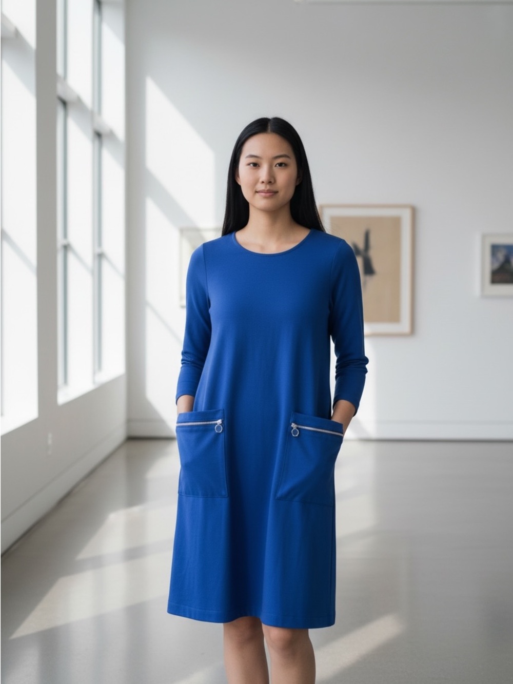 Ann Taylor Royal Blue Long-Sleeve Pocket Dress